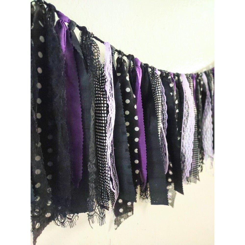 Whimsigoth Boho Fabric Garland Party Banner - Handcrafted Halloween & Goth Decor - Picture 4 of 4